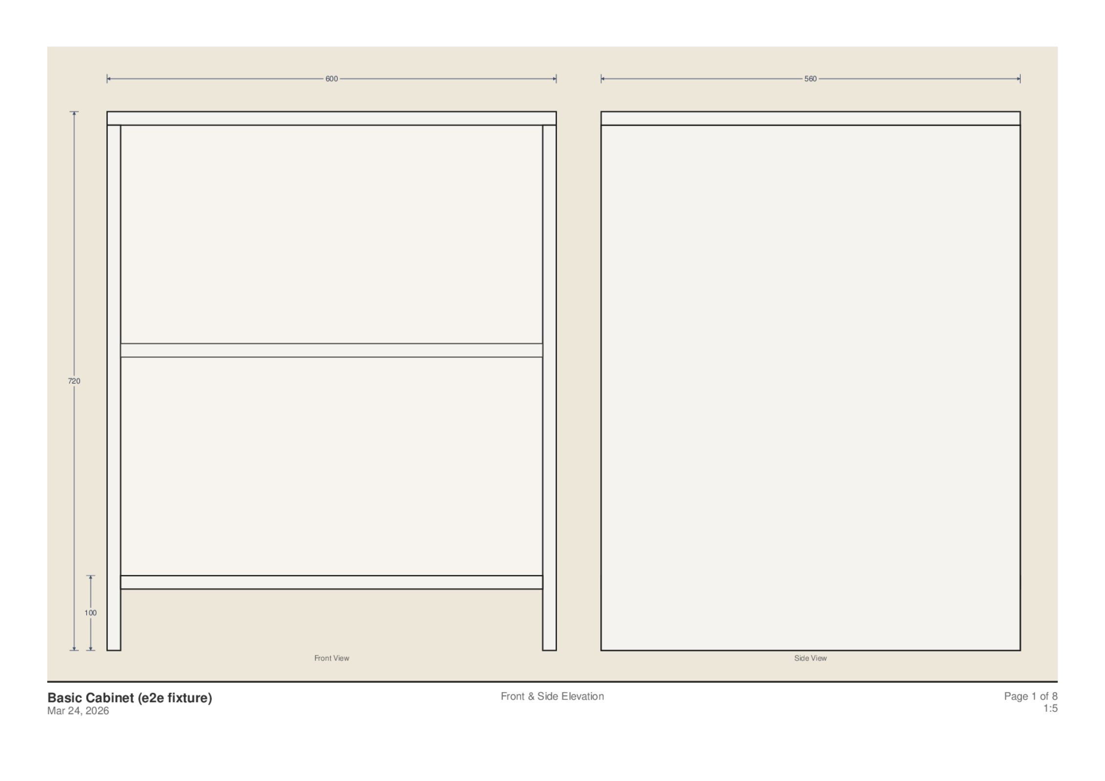 Front and side elevation drawings with dimension lines